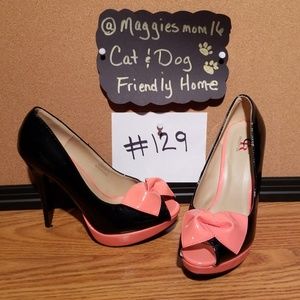 CR Collection Black / Coral 5" Peeptoe Heels